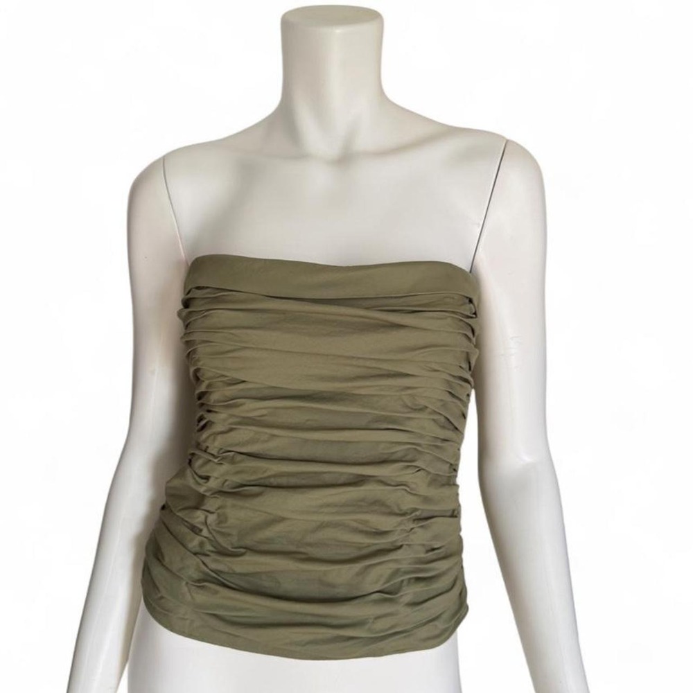 Reformation Orion Ruched Strapless Tube Top in Olive Green Size 8